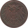 Монета. Германия (Германская империя 1871-1922). 1 пфенниг 1908 год. (F). рев.