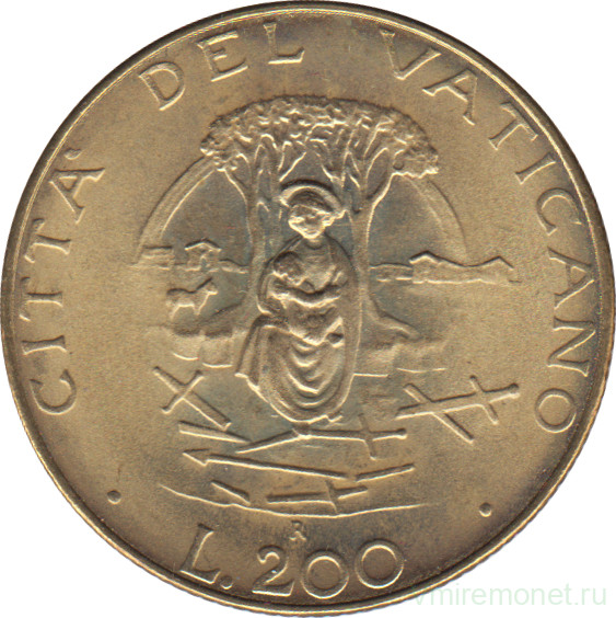 Монета. Ватикан. 200 лир 1987 год. Царица мира.