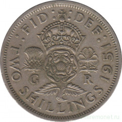 Монета. Великобритания. 2 шиллинга (флорин) 1951 год.