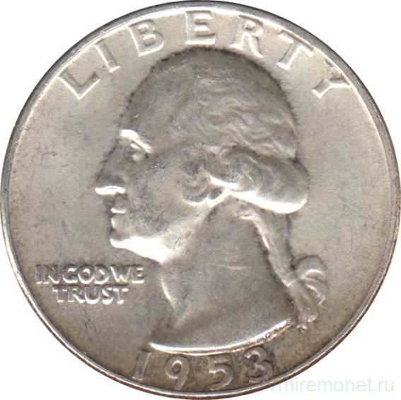 Монета. США. 25 центов 1953 год.