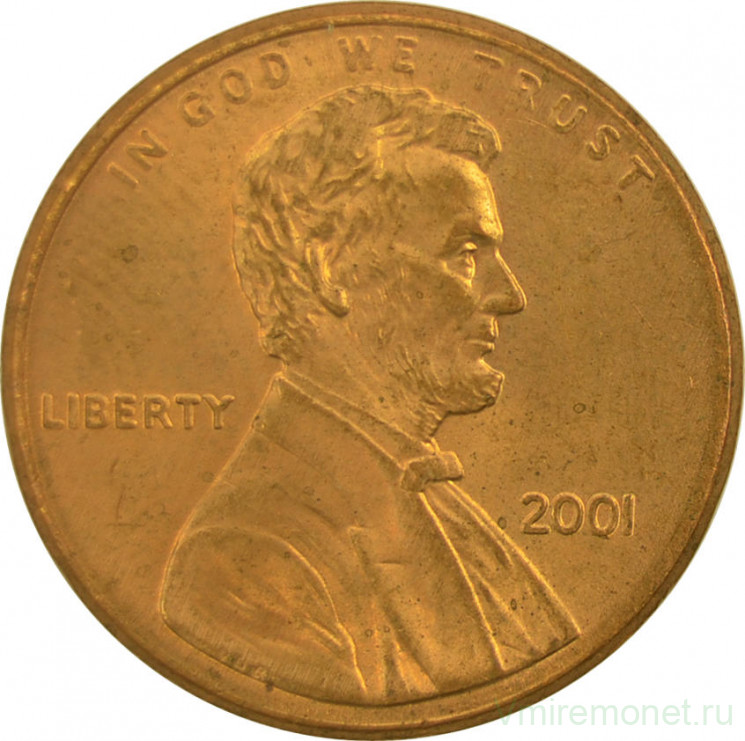 Монета. США. 1 цент 2001 год.