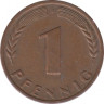  Монета. ФРГ. 1 пфенниг 1967 год. Монетный двор - Гамбург (J). рев.