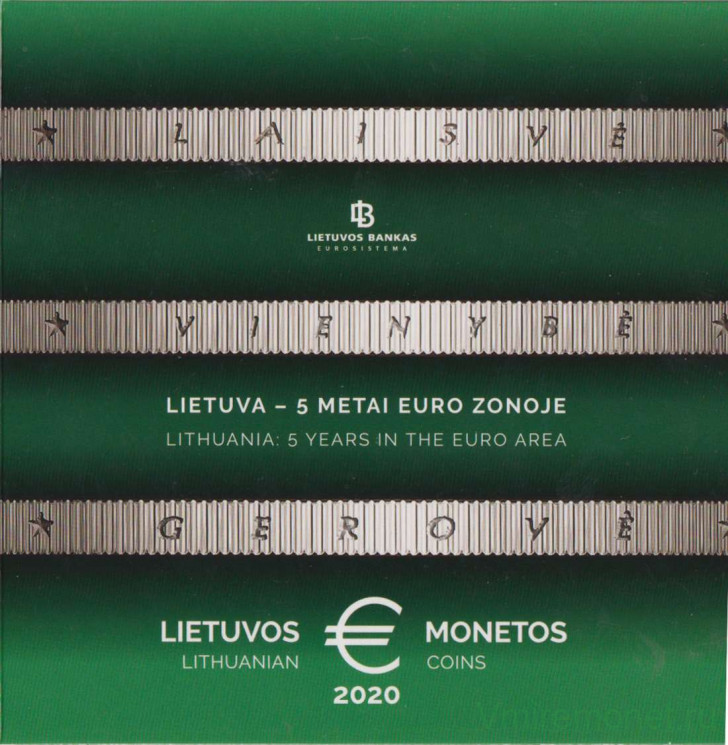 Монеты. Литва. Набор евро в буклете 2020 год.  5 лет в зоне евро.