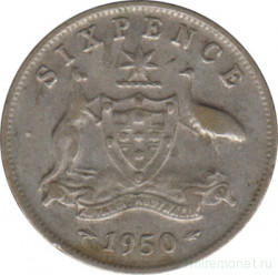 Монета. Австралия. 6 пенсов 1950 год.