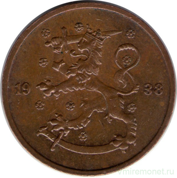 Монета. Финляндия. 5 пенни 1938 год.