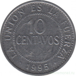 Монета. Боливия. 10 сентаво 1995 год.