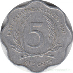 Монета. Восточные Карибские государства. 5 центов 1991 год.