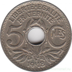 Монета. Франция. 5 сантимов 1918 год.