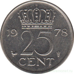 Монета. Нидерланды. 25 центов 1978 год.