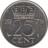 Монета. Нидерланды. 25 центов 1978 год. ав.