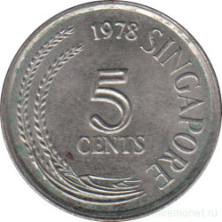 Монета. Сингапур. 5 центов 1978 год.