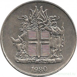 Монета. Исландия. 10 крон 1980 год.