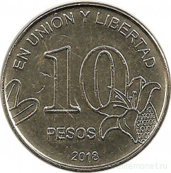 Монета. Аргентина. 10 песо 2018 год.