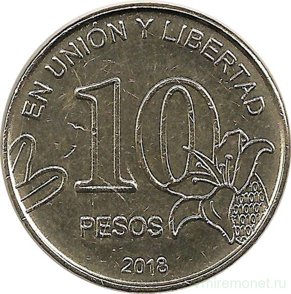 Монета. Аргентина. 10 песо 2018 год.