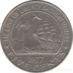 Монета. Либерия. 5 центов 1977 год.