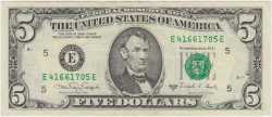 Банкнота. США. 5 долларов 1988 год. Серия Е. Тип 481b.