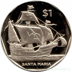 Монета. Великобритания. Британские Виргинские острова. 1 доллар 2022 год. Корабли - Санта-Мария.