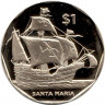 Монета. Британские Виргинские острова. 1 доллар 2022 год. Корабли - Санта-Мария.