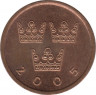 Аверс. Монета. Швеция. 50 эре 2005 год.