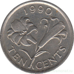 Монета. Бермудские острова. 10 центов 1990 год.