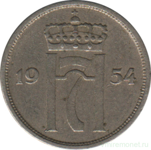 Монета. Норвегия. 10 эре 1954 год.