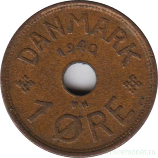 Монета. Дания. 1 эре 1940 год.