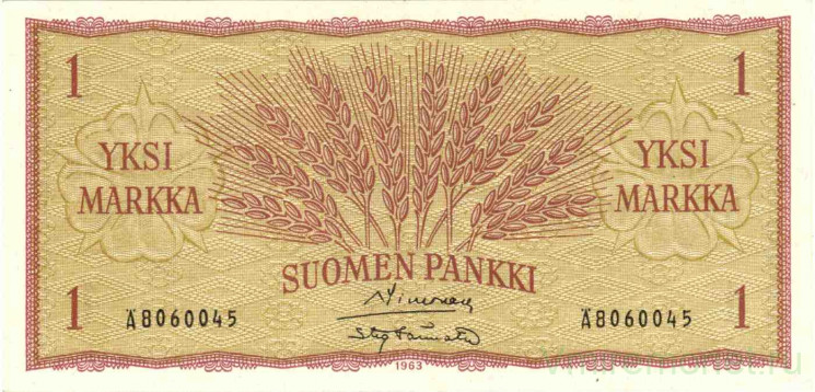 Банкнота. Финляндия. 1 марка 1963 год. Тип 98a(15).