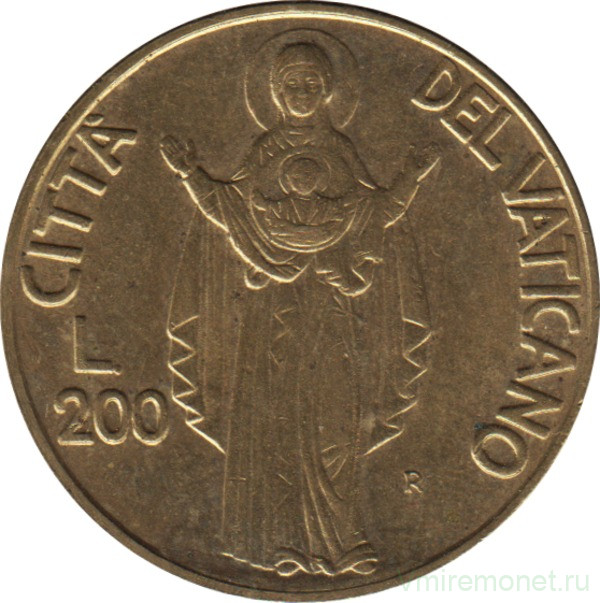 Монета. Ватикан. 200 лир 1990 год. Благословение Девы Марии.