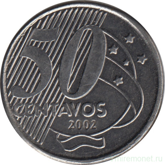 Монета. Бразилия. 50 сентаво 2002 год.