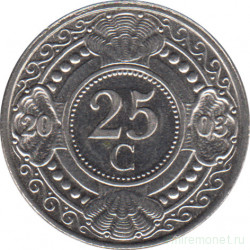 Монета. Нидерландские Антильские острова. 25 центов 2003 год.