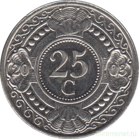 Монета. Нидерландские Антильские острова. 25 центов 2003 год.