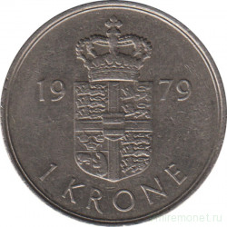 Монета. Дания. 1 крона 1979 год.