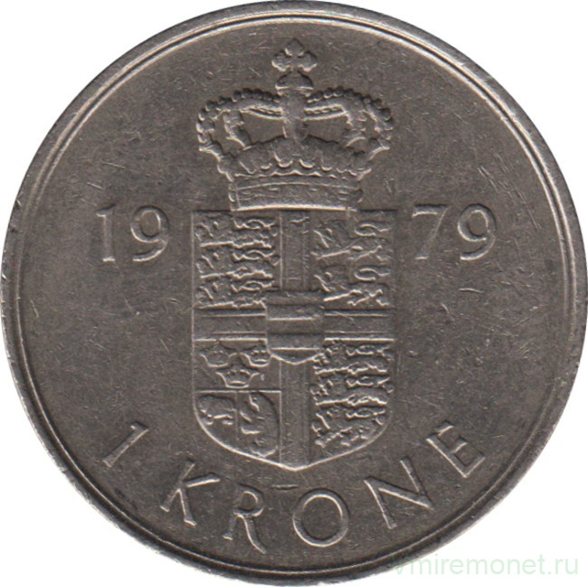 Монета. Дания. 1 крона 1979 год.
