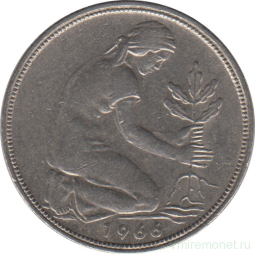 Монета. ФРГ. 50 пфеннигов 1966 год. Монетный двор - Штутгарт (F).