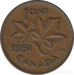 Монета. Канада. 1 цент 1951 год.