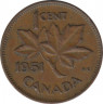 Монета. Канада. 1 цент 1951 год. ав.