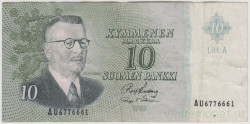 Банкнота. Финляндия. 10 марок 1963 год. Тип 104а(107).