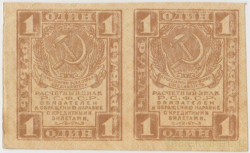 Банкнота. РСФСР. 1 рубль 1919 год. Блок из 2 штук.