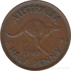 Монета. Австралия. 1/2 пенни 1949 год.  Точка после "PENNY".
