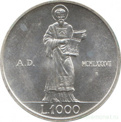 Монета. Сан-Марино. 1000 лир 1987 год. 15 лет возобновления чеканки лиры.