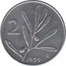 Монета. Италия. 2 лиры 1959 год. ав.