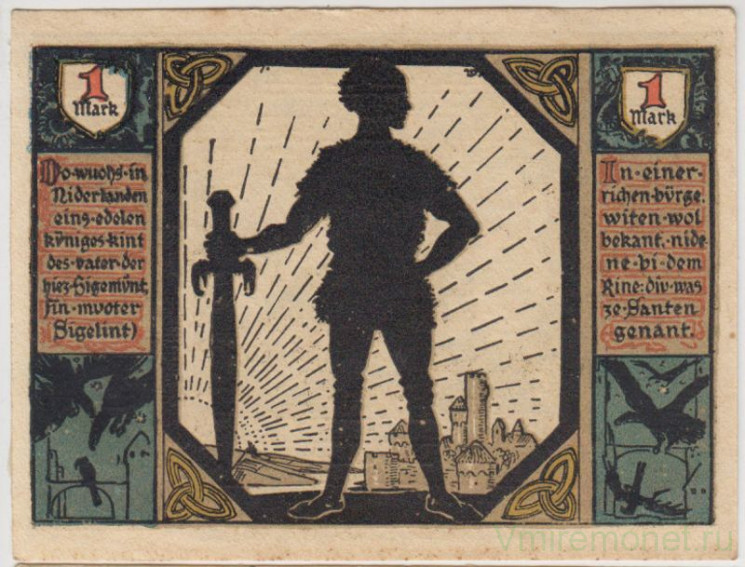 Бона. Нотгельд. Германия. Город Ксантен. 1 марка 1921 год. Вариант 1464.1.b.2.