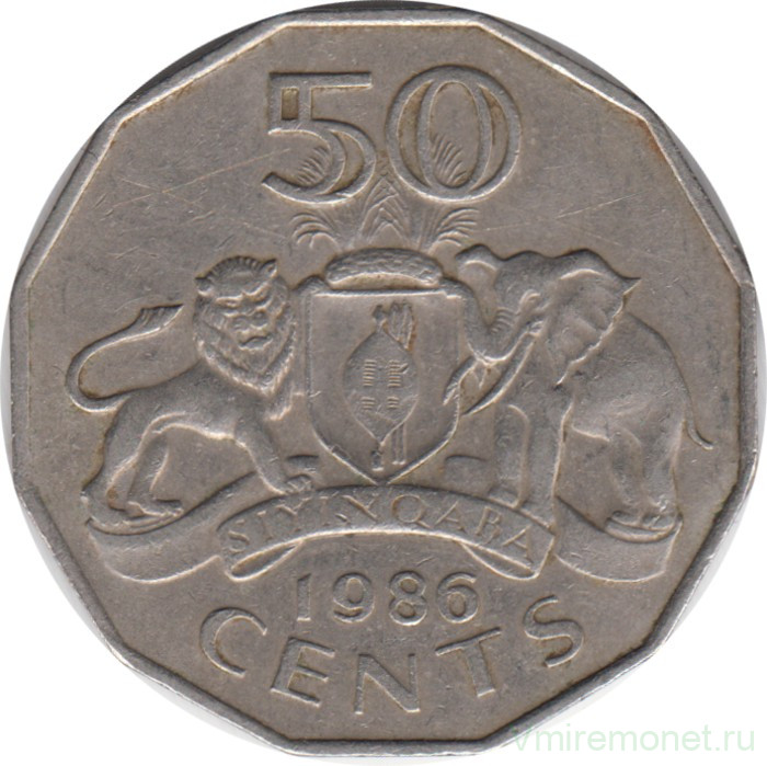 Монета. Свазиленд. 50 центов 1986 год.