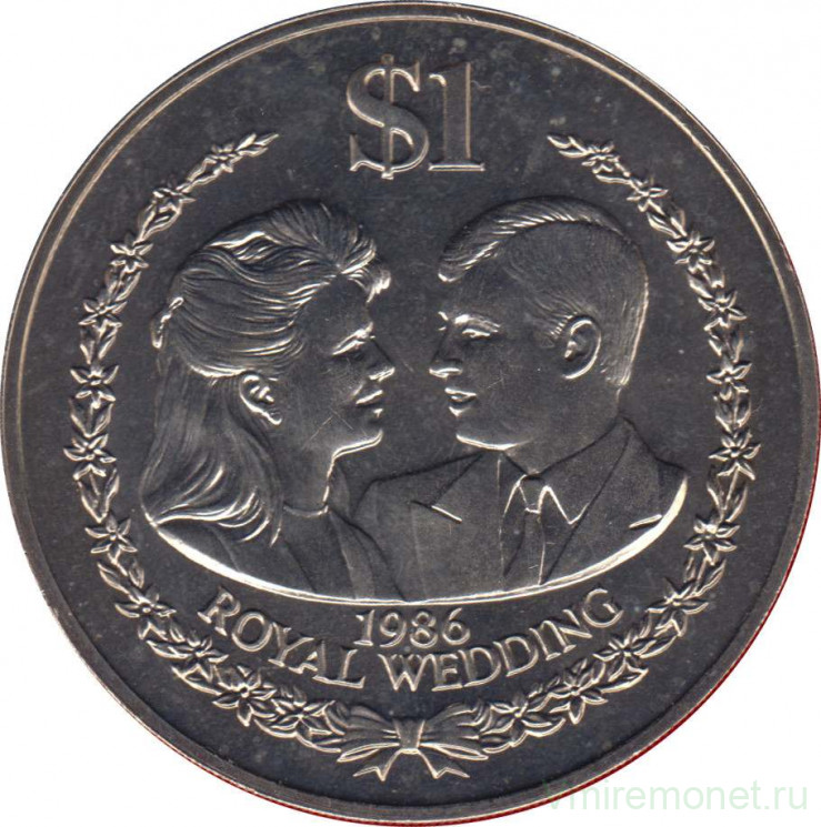 Монета. Острова Кука. 1 доллар 1986 год. Королевская свадьба.