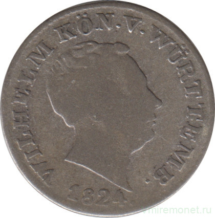 Монета. Вюрттемберг (Германский союз). 3 крейцера (грошен) 1824 год. Вильгельм I.