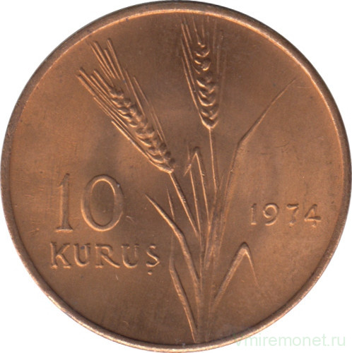Монета. Турция. 10 курушей 1974 год.