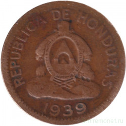 Монета. Гондурас. 2 сентаво 1939 год.