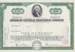 Акция. США. "AMERIGAN GENERAL INSURANCE COMPANY". 100 акций 1969 год. Вариант 2.