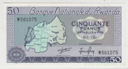 Банкнота. Руанда. 50 франков 1976 год.