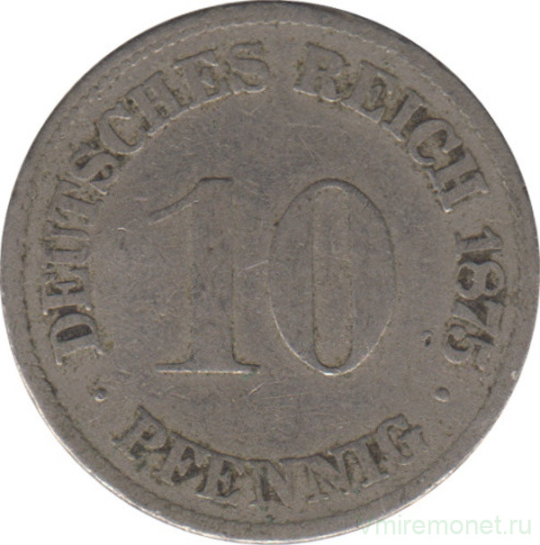 Монета. Германия (Германская империя 1871-1922). 10 пфеннигов 1875 год. (C).
